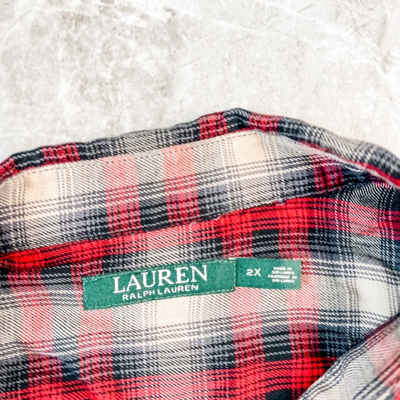 Lauren Ralph Lauren Red Plaid Long Sleeve Button Down Top Size 2X - Picture 5 of 8
